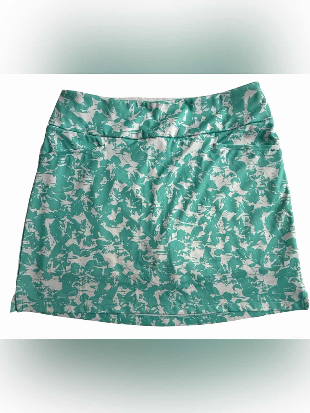 adidas Primegreen Teal and White Abstract Print Mini Skort, Size S